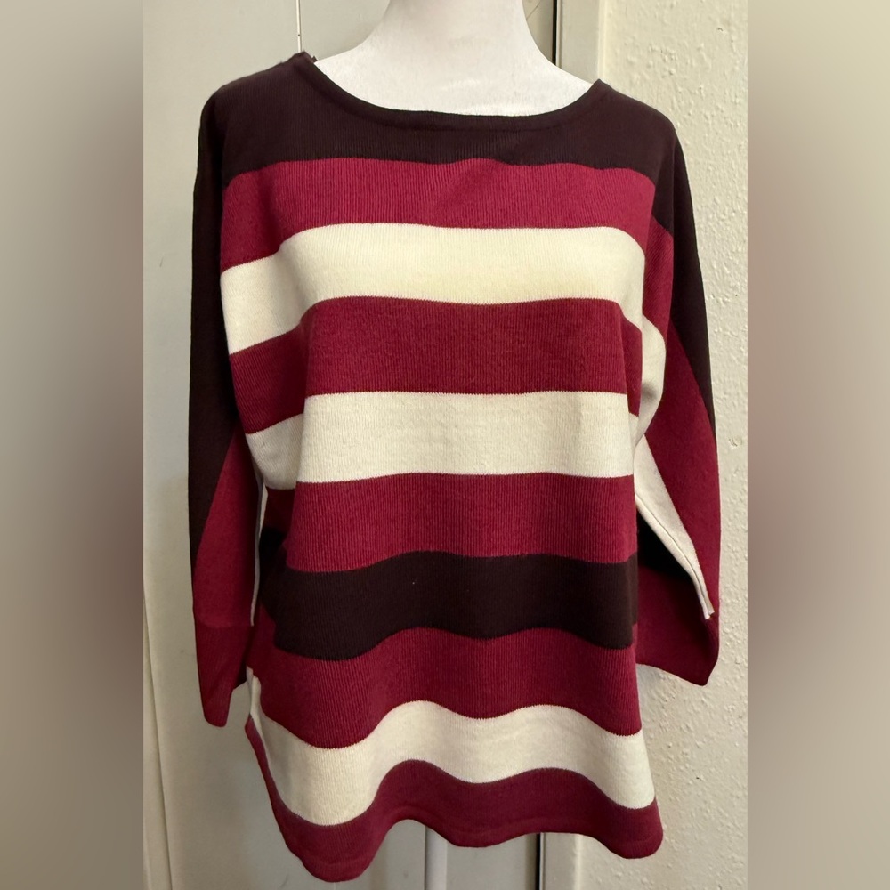 a.n.a Burgundy and White Striped Sweater